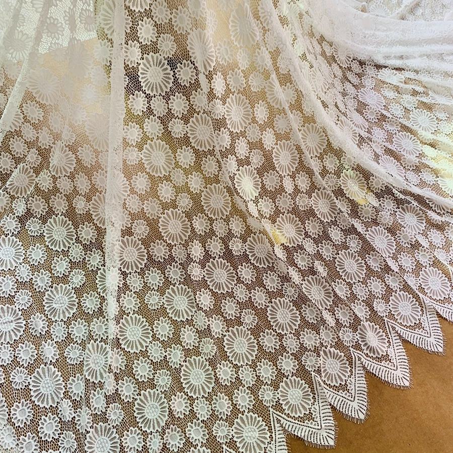 

Baby child wedding dress lace fabric sunflowers lace material thick quality, children's party dress eyelash French lace TOP