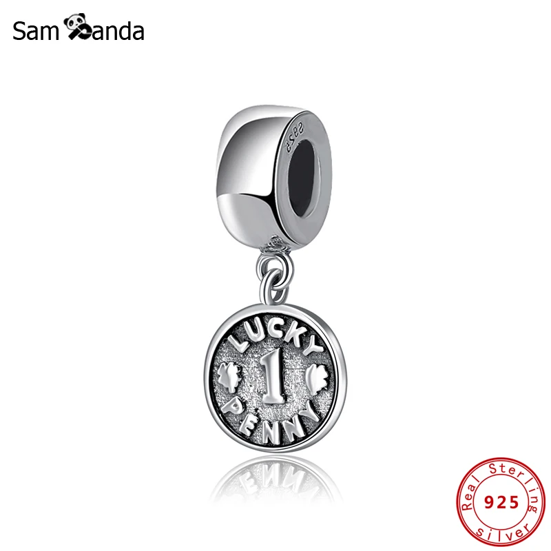 

Authentic 100% 925 Sterling Silver Bead Charm Lucky Penny Coin Dangle Pendant Charms Fit Bracelets Women Diy Jewelry