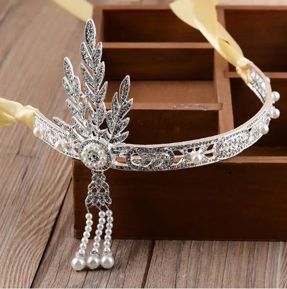 

2021 Art Deco Women 1920s Vintage Bridal Headpiece Costume Hair Accessories Flapper Great Gatsby Leaf Medallion Pearl Headband