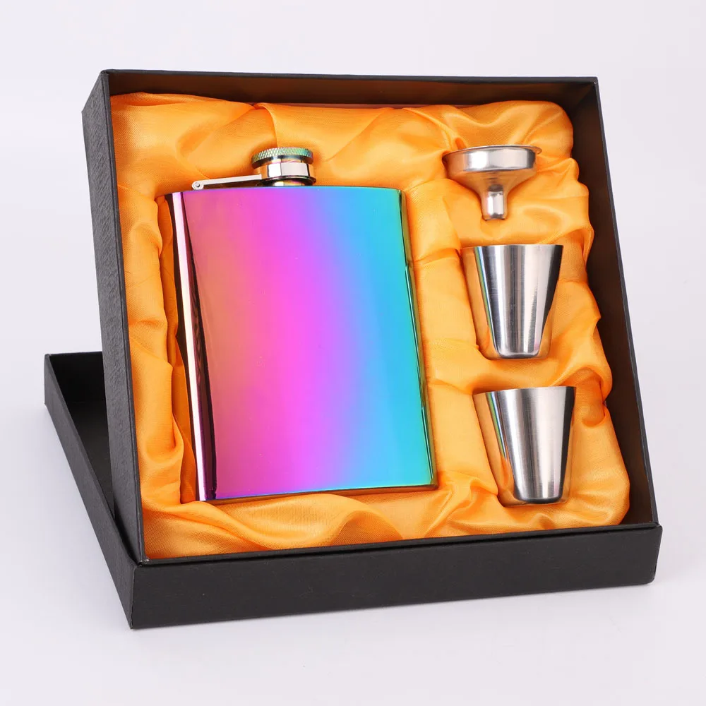 

7 унций винные свадебные подарки на день рождения Подарочная коробка набор плоские фляжки с покрытием портативная фляжка из нержавеющей ст...