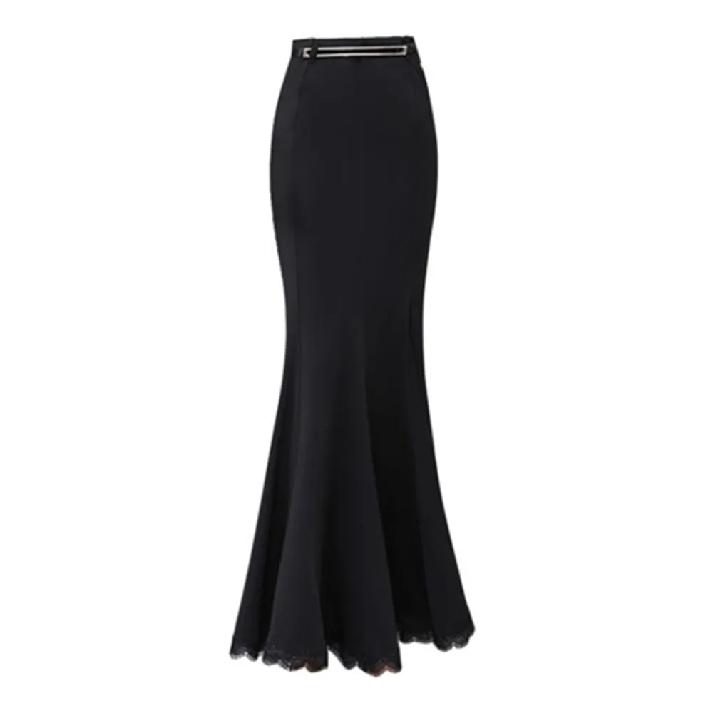 Женские черные длинные юбки-годе винтажные юбки-макси в пол с юбкой-годе