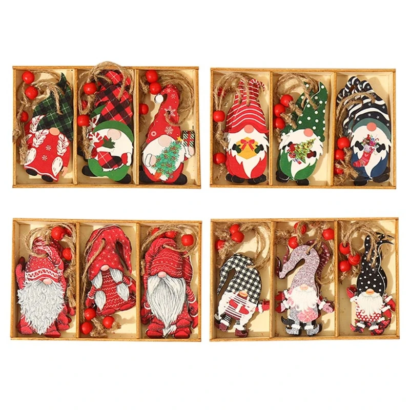 

Новогодние подвесные украшения M17D в 1 коробке для новогодней елки, милая мультяшная деревянная безликая гнома, шведская томта, Скандинавска...