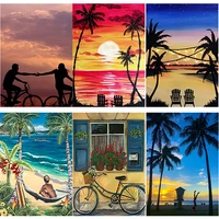 new 5d diy diamond painting beach sunset diamond embroidery scenery cross stitch full square round drill crafts gift home decor