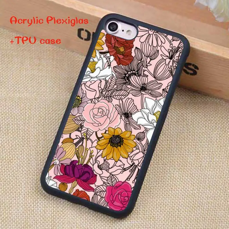 

Tiled Dry Flower Phone Case For iphone 12 pro max case 11 Pro MAX X XR XS SE 2020 6S 7 8 Plus Acrylic Plexiglass TPU