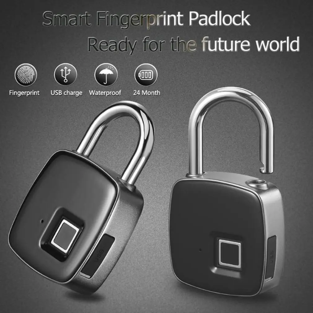 

P3 Pure Vingerafdruk Unlock Smart Vingerafdruk Deurslot Veilig Hangslot Usb Opladen Waterdicht Keyless Anti-Diefstal Slot