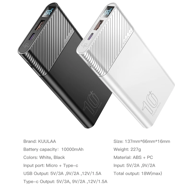 

KUULAA Power Bank 10000mAh QC PD PowerBank Fast Charging For redmi note 10 9 pro poco m3 x3 f3 portable charger for iPhone 12 11
