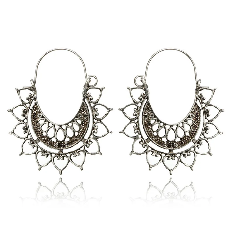 Boho Hollow Out Antique Gold Gypsy Tribal Ethnic Drop Dangle Earrings for Women Flower | Украшения и аксессуары