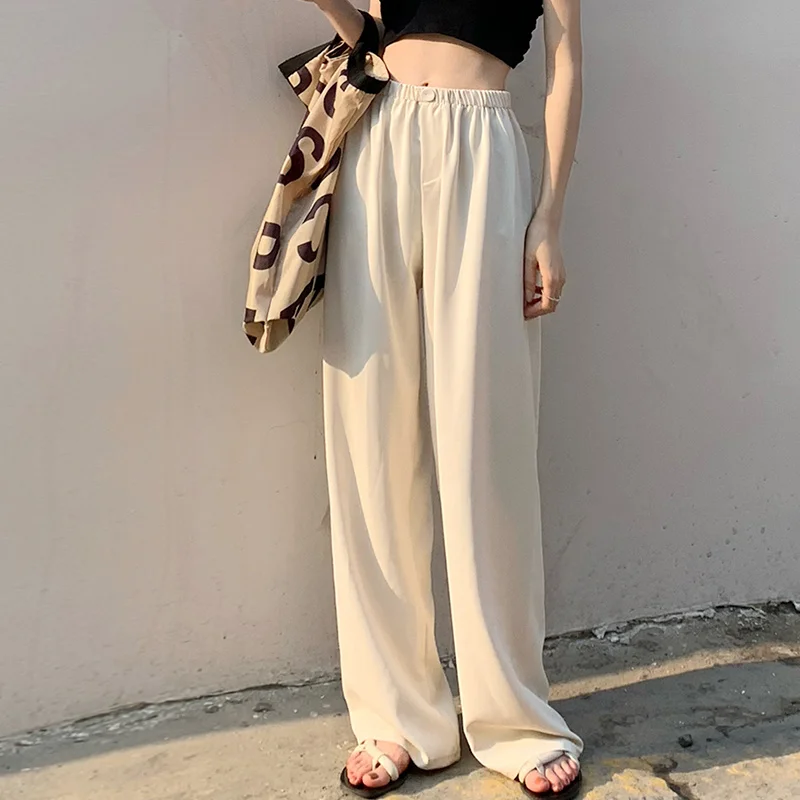 Прямой брючный костюм с завышенной талией штаны Для женщин летние оборки тонкий