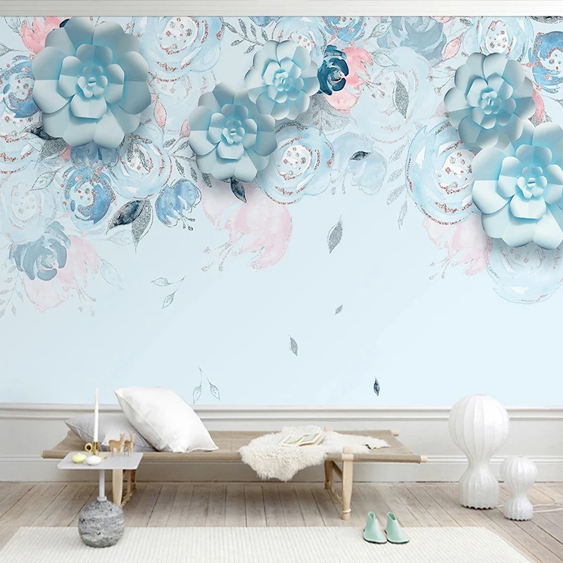 

Пользовательская фото настенная бумага 3D стерео синий цветок роспись Гостиная ТВ диван спальня романтический фон настенная бумага 3D Papel De ...