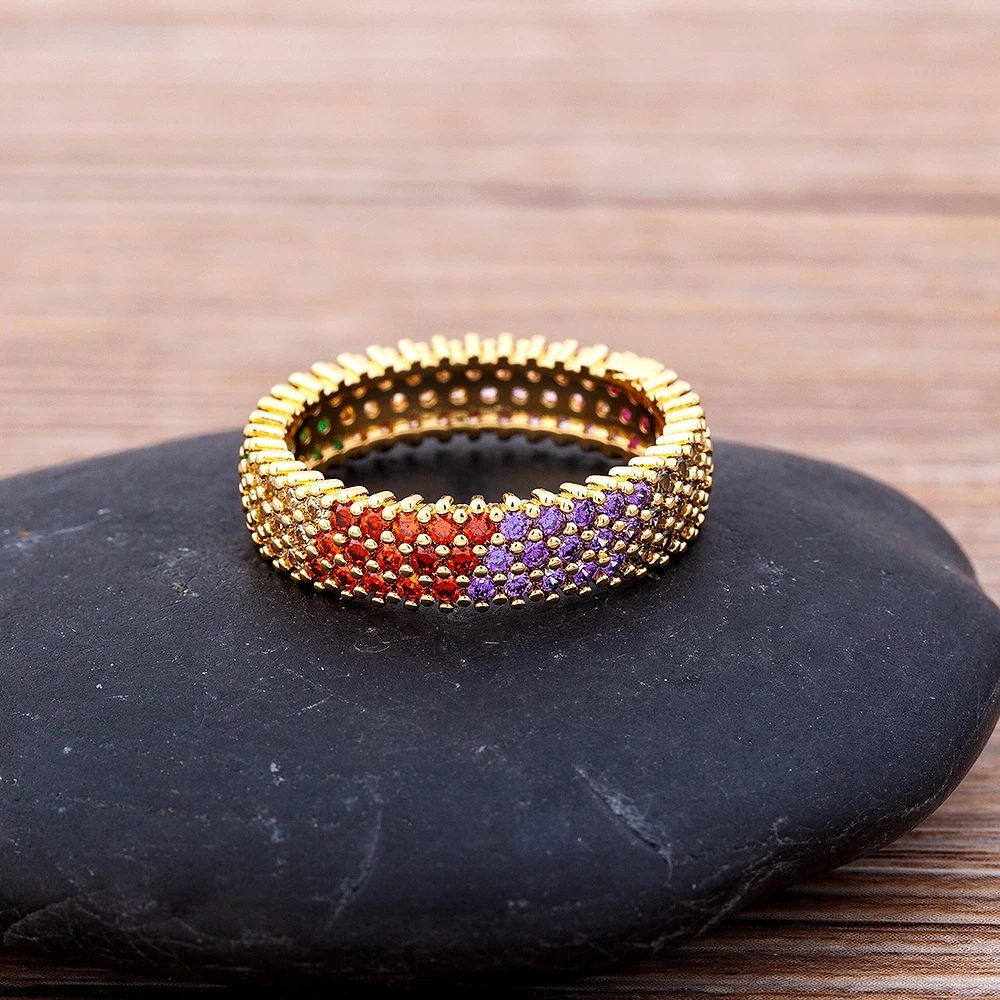 Лидер продаж Роскошные медные циркониевые Радуга кольца с настоящими