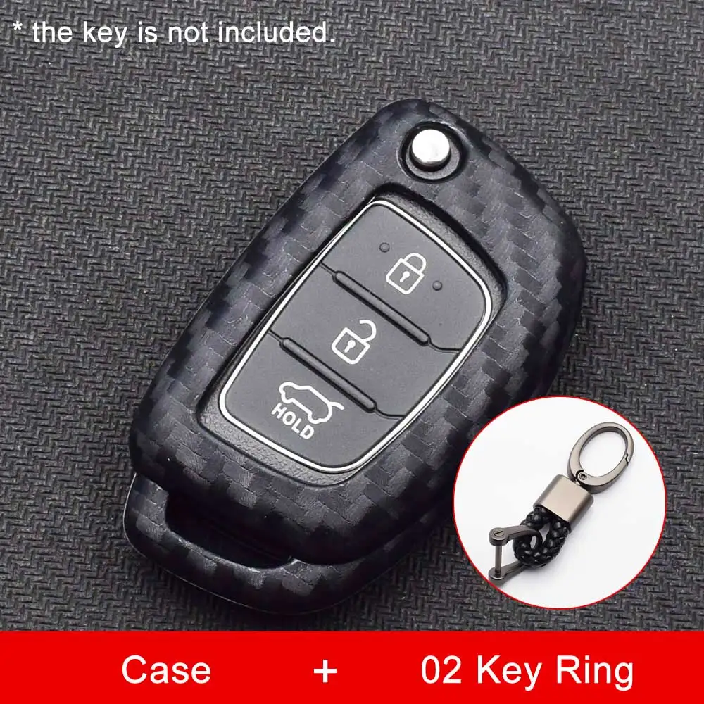 Case and 02 Key Ring Карбоновый силиконовый чехол для ключей от машины для hyundai Sonata Santa Fe Tucson IX30 IX35 IX45 Складной Дистанционный брелок крышка брелок защитная сумка - Название цвета: Case and 02 Key Ring