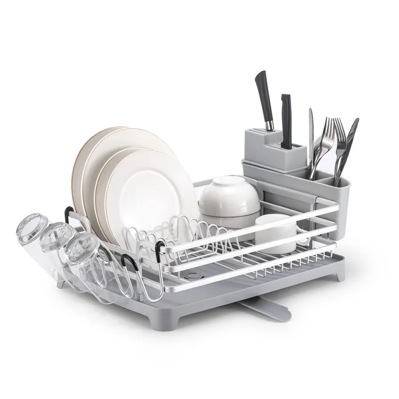 Серебристая алюминиевая кухонная сушилка для посуды держатель слива ножей