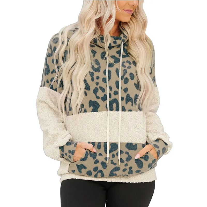 

Новинка, Леопардовый принт, карман, Женская толстовка с капюшоном, осенний пуловер с длинным рукавом, толстовка, Свободный Повседневный модный топ, женская одежда