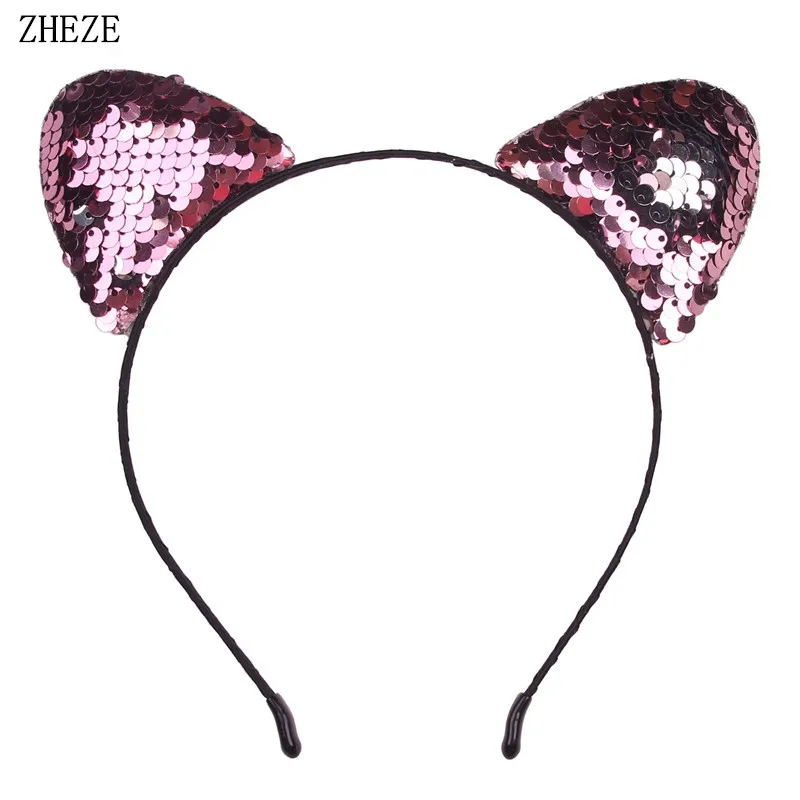 Двусторонняя блестящая ленвечерние для волос с кошачьими ушками |