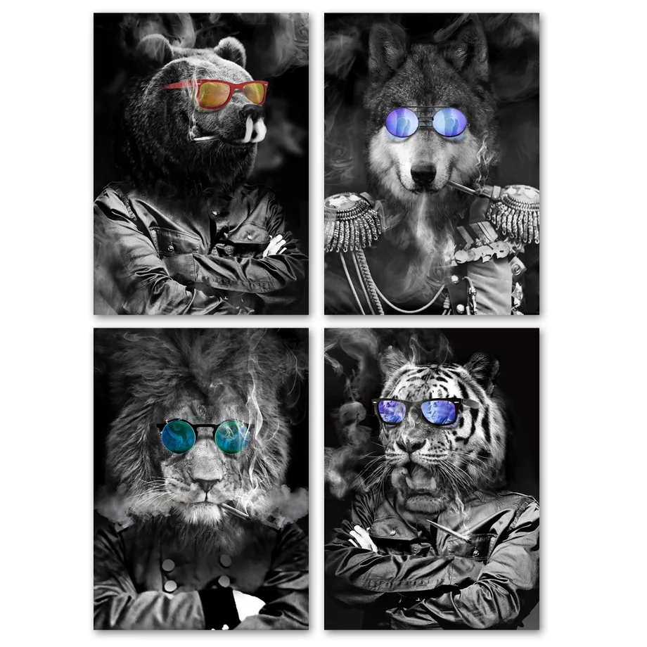 Очки Тигр Лев медведь волк настенная живопись холст скандинавские постеры и