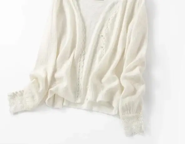 New Fashion V-neck Women Knitted Sweater Cardigan Hollow Lace Stitching Single-breasted Knitwear Short Coat Top |