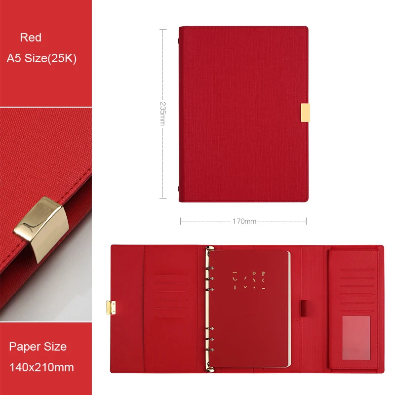 Red A5 Изысканный деловой стиль офисный блокнот Весна связующий Дневник Книга-нет ручки, Размер A5/A6, TPN063 - Цвет: Red A5