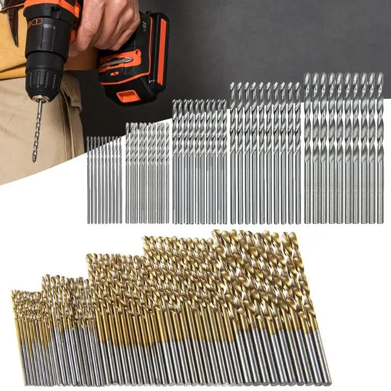 100 Pcs/Set Titanium Coated Twist Drill Bit High Speed Steel Hole Opener Woodworking Metal Plastic Tools Electric | Инструменты
