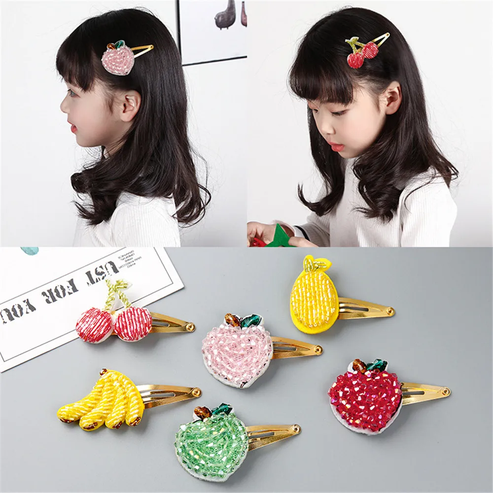 Корея один фрукт персик вишня банан блестящая бисерная заколка для волос малышей