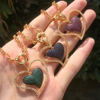 funmode fashion heart shape slide pendants red blue green cz pave necklace for women collier femme wholesale fn34