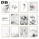 Черно-белый цветок перо Одуванчик ПЕЧАТЬ Плакаты искусство стены фотографии жизни путешествия цитаты холст картины