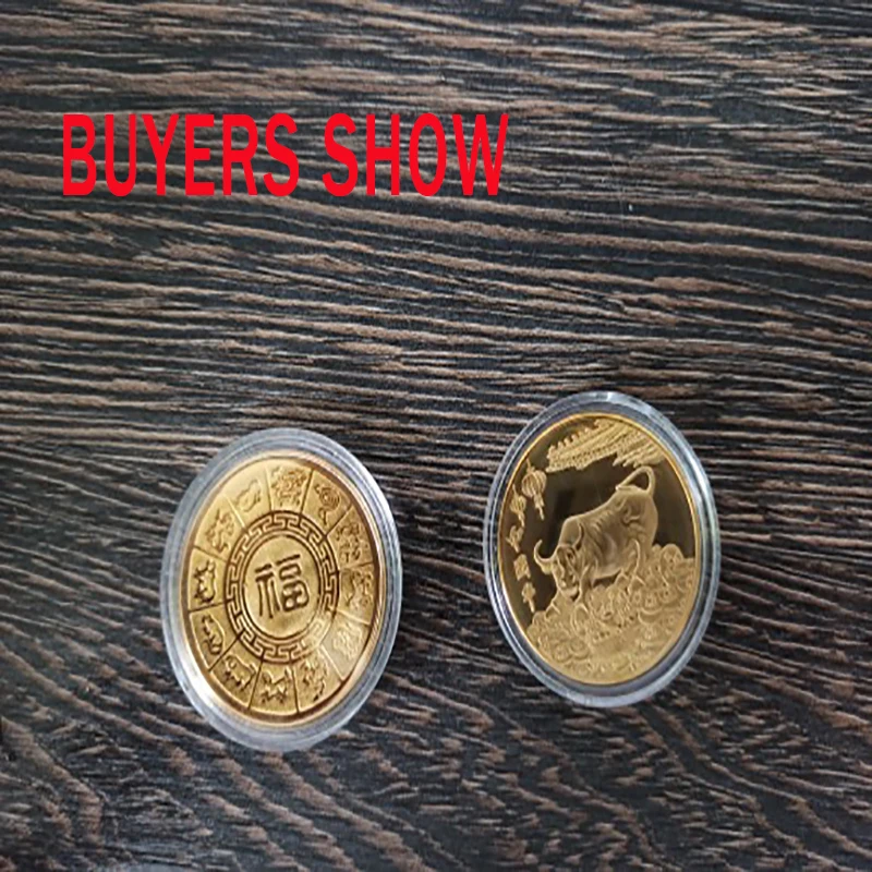 

2021 New Year Gold Coin Twelve Zodiac Ox Commemorative Coins Collection Gift Decorative Coins Collection