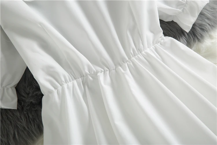 

Summer White Ruffles Dress Peter Pan Collar High Waist Princess Fairy Dress Elegant Cute Kawaii Girl Korean Japan Style Design