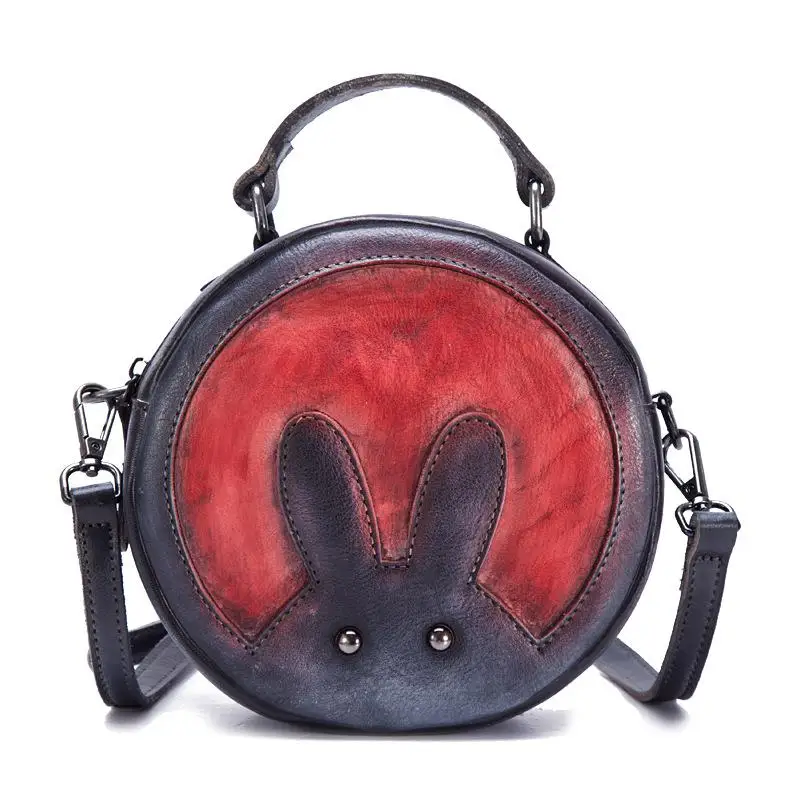 

Girl Style Rabbit Genuine Leather Women Small Bag 2021 New Retro Circular Cowhide Shoulder Bags Cute Ladies Mini Bags