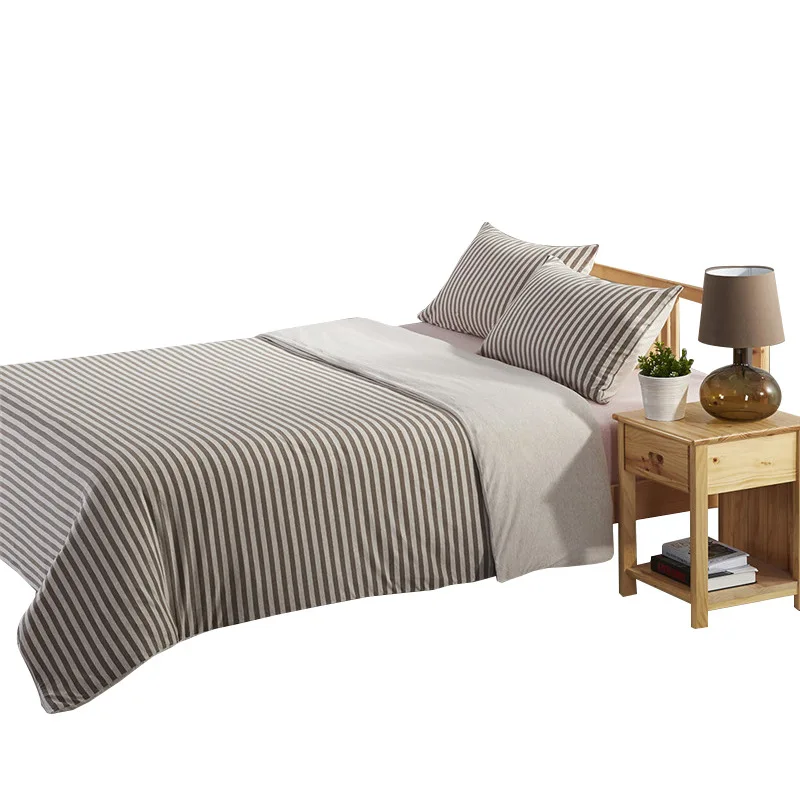 

100% Tianzhu Cotton Knitted Bedding Set Striped Style Bed Sheet Duvet Cover Pillowcase Kit