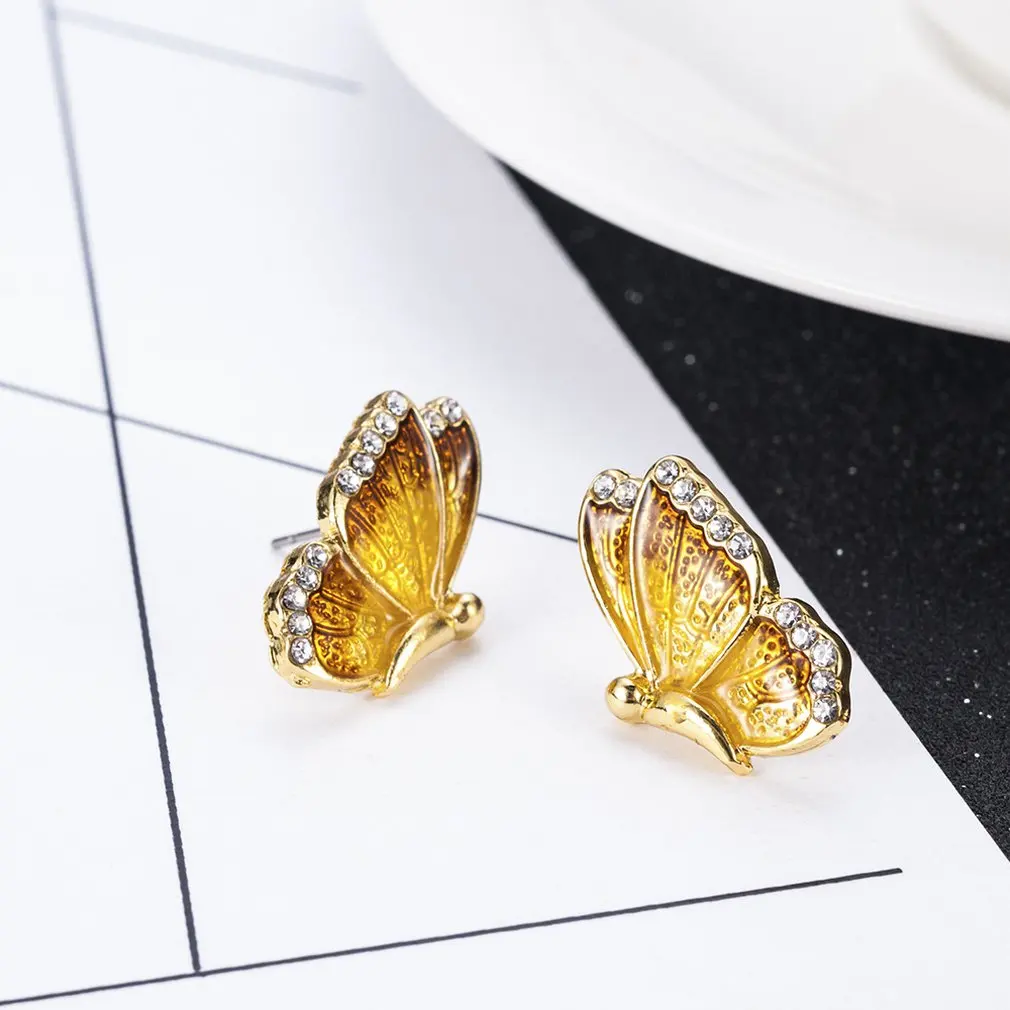 Oil Painted Butterfly Stud Earrings Rhinestone Wild Animal Female Women Birthday Party Jewelry Girls Best Gift dropshipping | Украшения и
