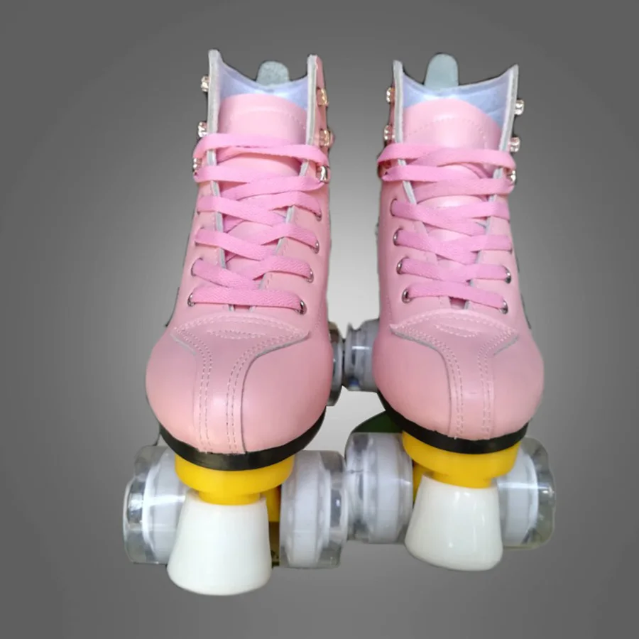 

Leather Roller Skates Double Line Skates 6 Colors Women Lady Adult White PU 4 Wheels Two Line Skating Shoes Patines