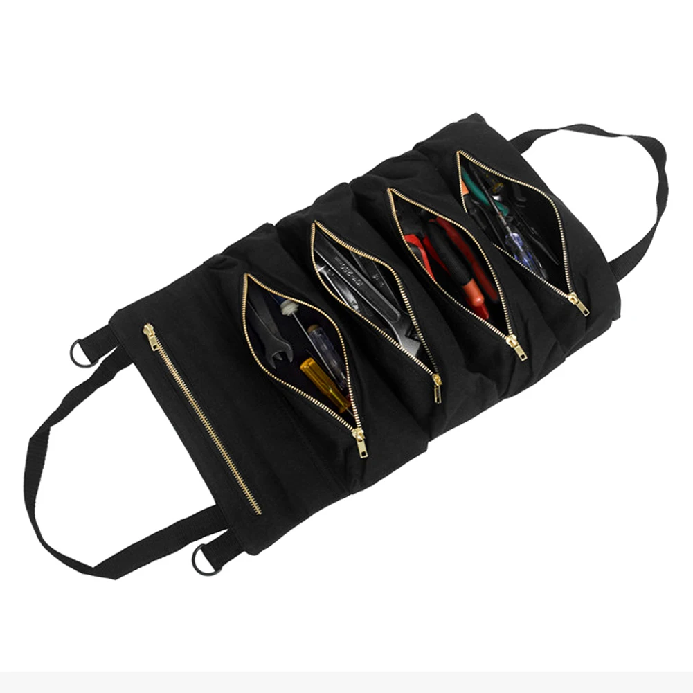 

Portable Tool Roll Up Multi-pocket zip Bag Waxed Canvas Storage Pouch Tools Tote Carrier Sling Holder Tool Storage Bag