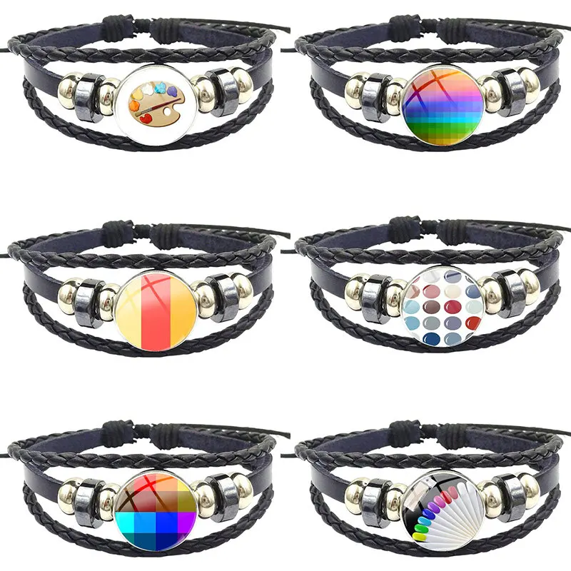 Новое поступление стеклянный круглый кабошон черный кожаный браслет ювелирные