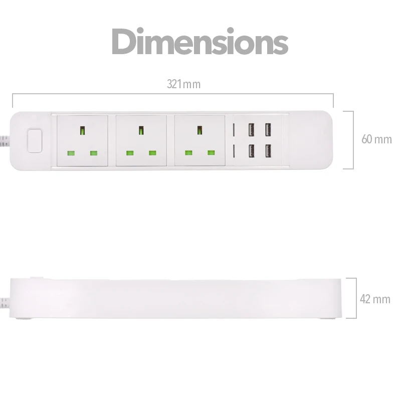 Смарт-Мощность полосы 3 UK розетки разъем с выходом 5V 3.1A 1USB 2.4A 4 USB быстрой зарядки