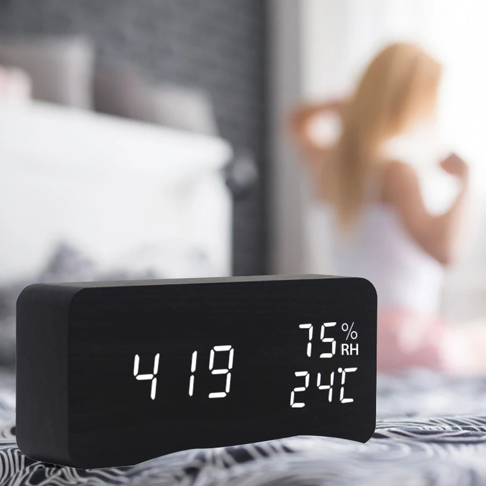 Новейший деревянный светодиодный Будильник дисплей календарь термометр