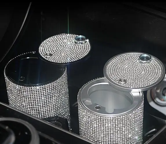 

Car Rhinestones Portable Ashtray Crystal Diamond Car Ash Tray Ashtray Storage Cup Holder Black For Girls Woman