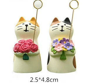 cat floral card clip Мультяшная пара кошка Смола ремесло миниатюрные фигурки сказочные садовые украшения визитница настольные украшения для дома аксессуары - Цвет: cat floral card clip