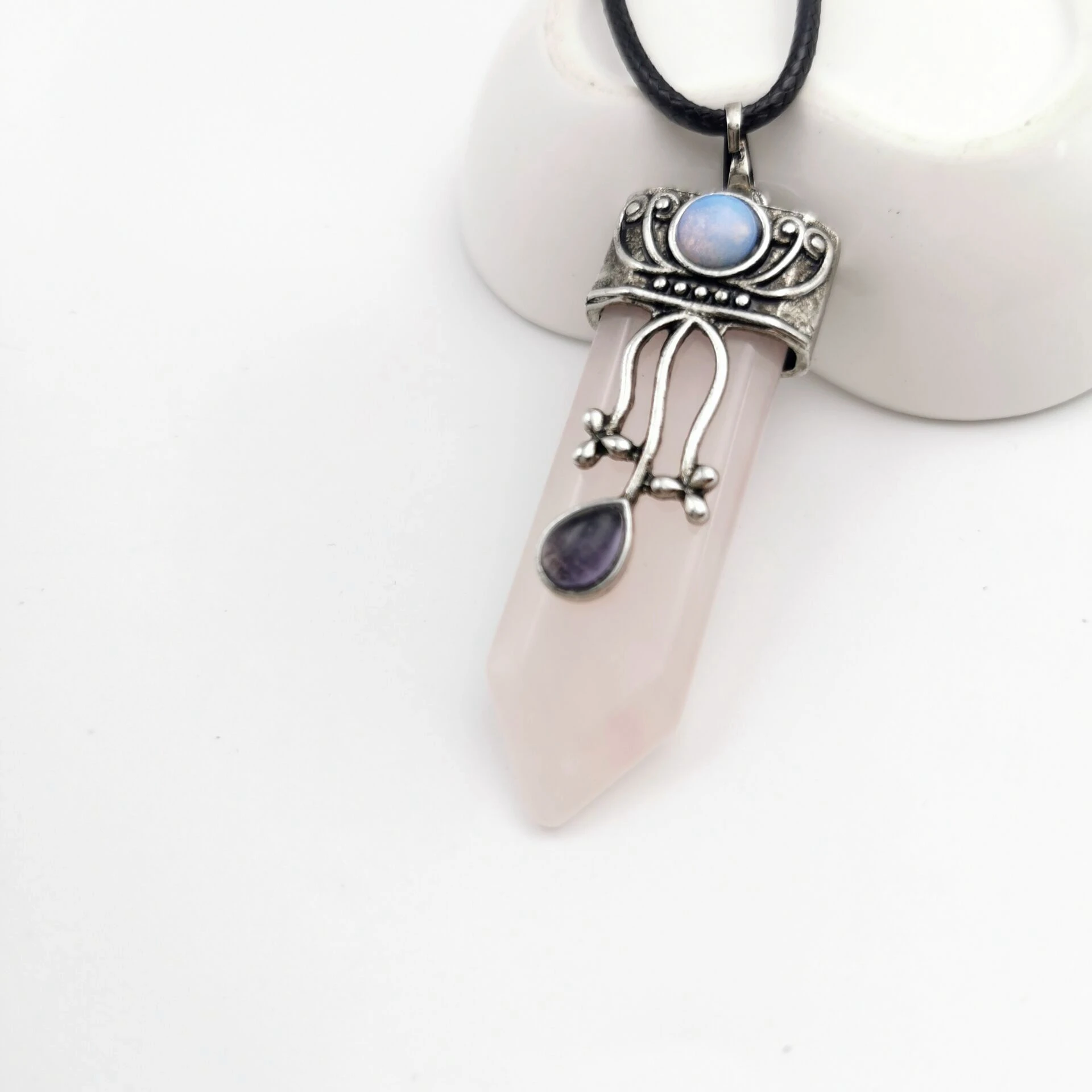 Reiki Natural Gem Stone Sword Pendants Pendulums Labradorite Pink Quartz Lapis Lazuli Black Obsidian Tiger Eye Jewelry 1PCS - Окраска металла: 3