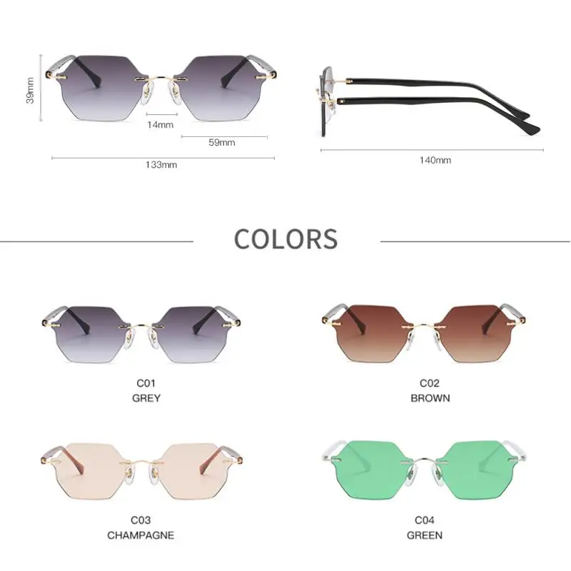 

LongKeeper Rimless Polygon Sunglasses Women Vintage Square Sun Glasses Retre Gradient Female Punk Eyewear Shades Lentes De Sol