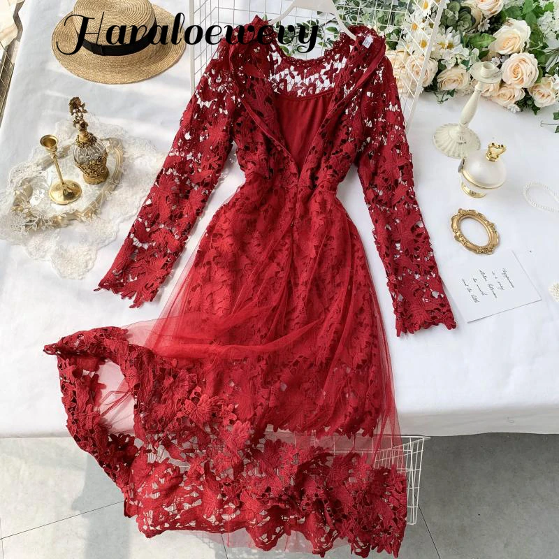 Весенне-осеннее сексуальное кружевное лоскутное тонкое облегающее платье для