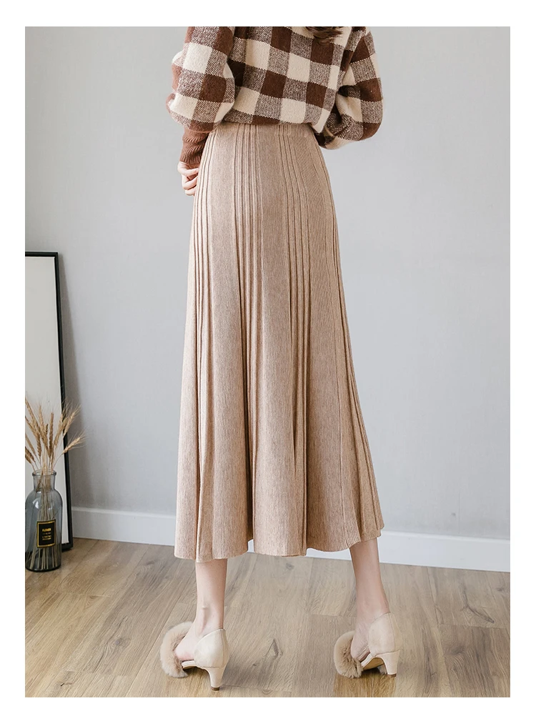 Женские зимние плиссированные трапециевидные юбки элегантные эластичные