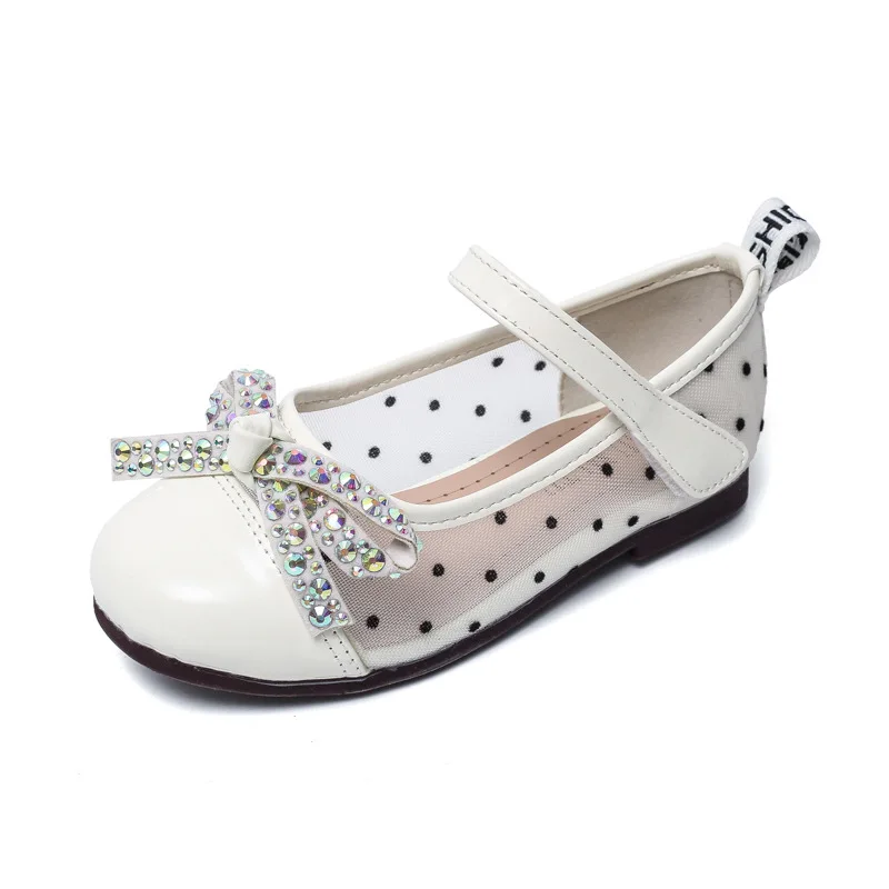 

3-12 Years 2021 Fashion Spring Crystal Bow Dress Pu Leather Shoes For Kids Girls Party Princess Breathable Shoes For Children'S