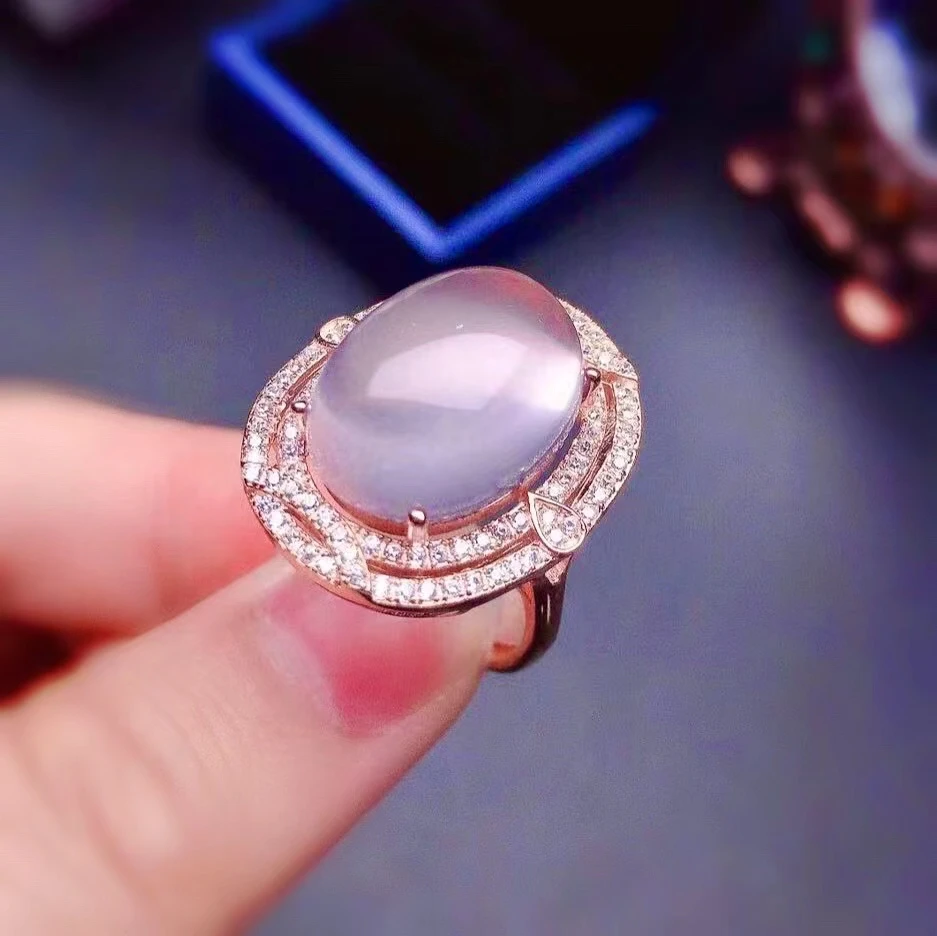 Модное серебряное кольцо с розовым кварцем для вечеринки 10 мм * 14 натуральный