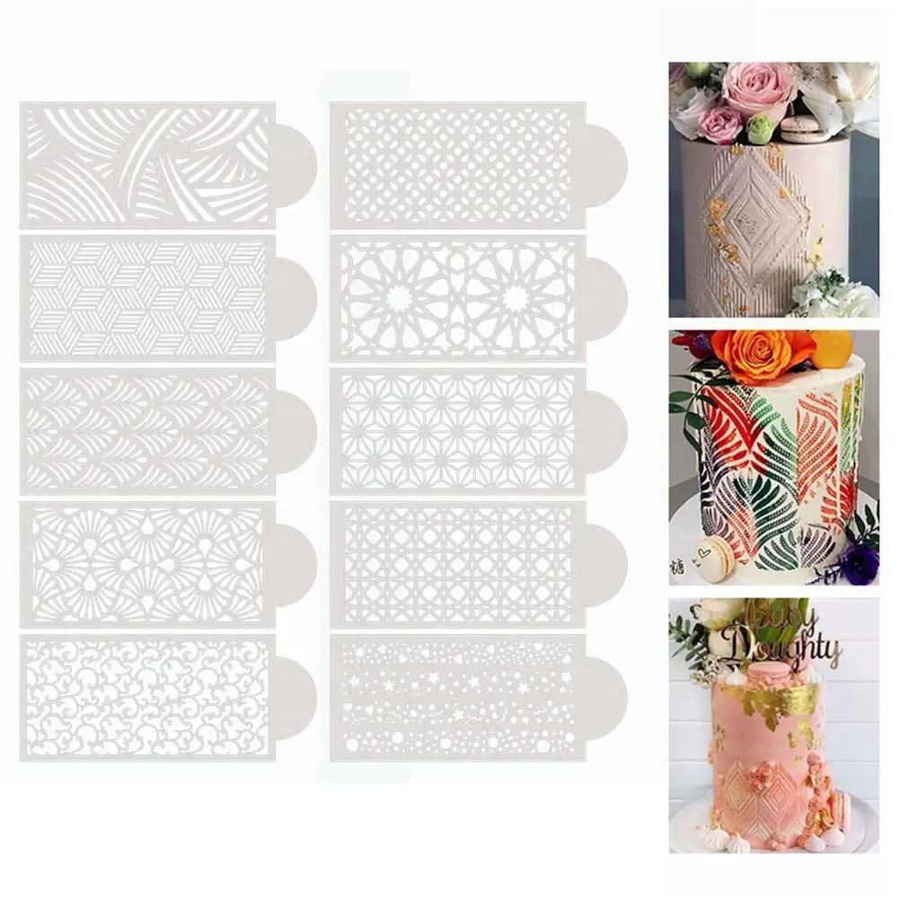 

10 шт./компл. инструмент для украшения тортов, узор в виде листьев, пластиковые кружевные трафареты для торта, трафареты, кружевной шаблон, сд...