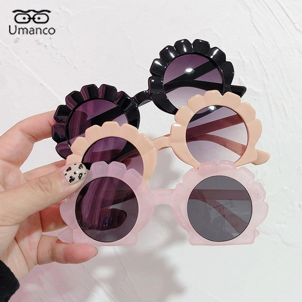 

2021 Lovely Round Shell Sunglasses for Girls Boys Plastic Frame AC Lens Children Sun glasses Anti UV400 Summer Vacation Gift