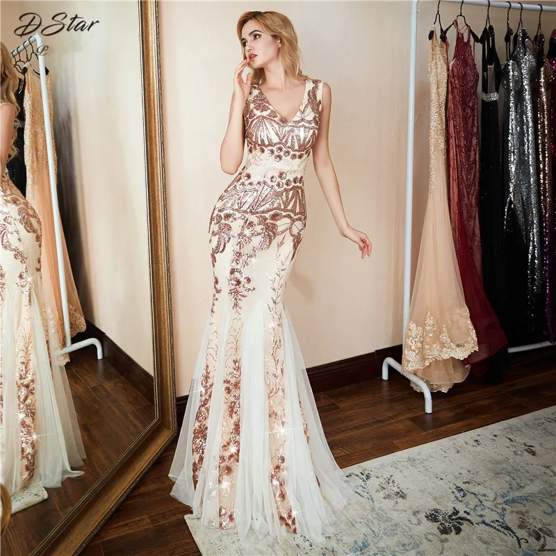 Элегантный Русалка из золотых цветов, платья с блестками, платье vestido de festa, сексуальным вырезом на спине и халат вечерние Макси платья женские платье длинное платье