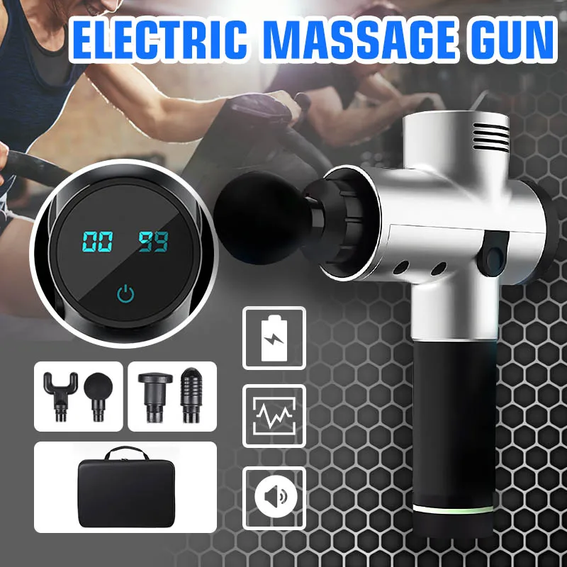

5000r/min Therapy Massage Gun 20Gears Muscle Massager Pain Sport Massage Machine Relax Body Slimming Relief 4 Heads LCD Display