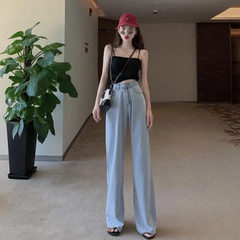 

Floor pants women's wide leg pants high waist drop summer thin mop pants loose Hong Kong style straight sweep jeans