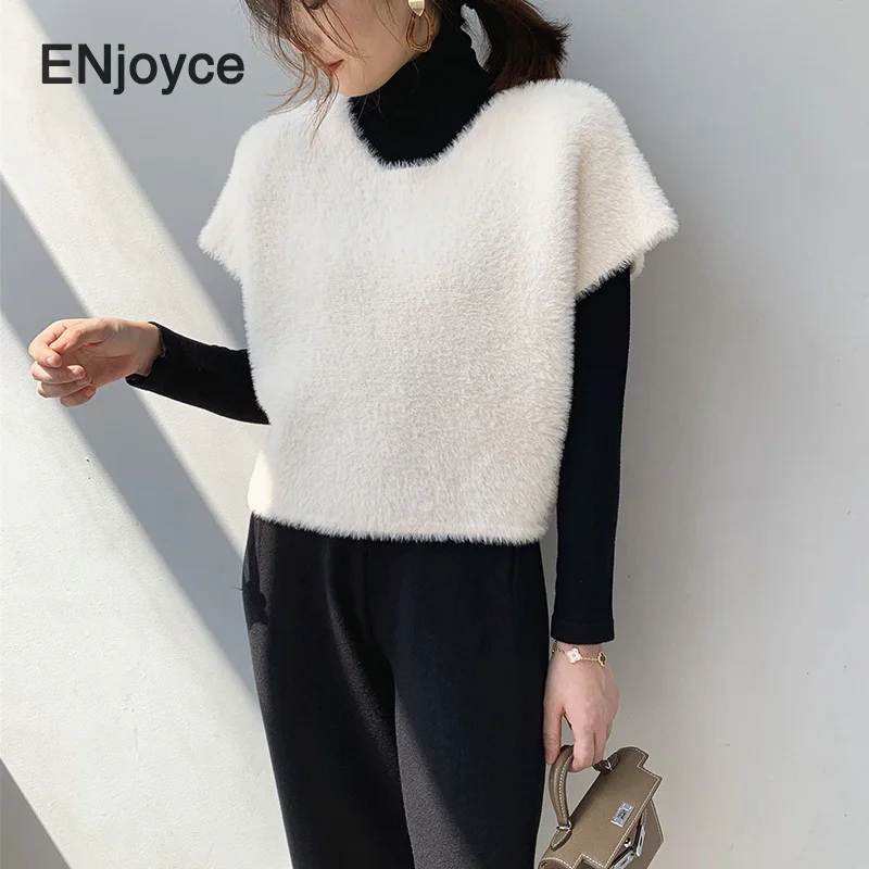 2020 Сезон весна-осень Плюшевые Трикотажный жилет без рукавов с круглым вырезом