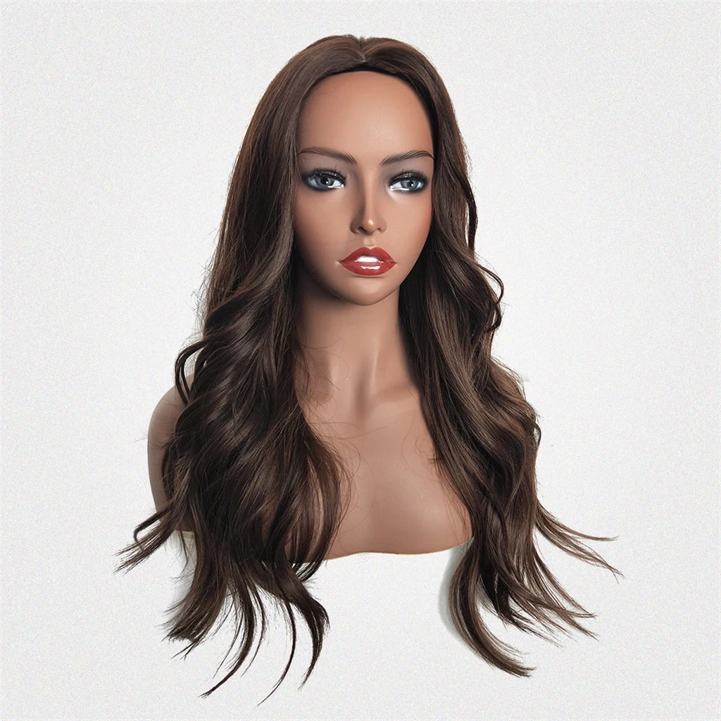 

Elegant Brown Lace Wig Glueless Long Natural Wavy Middle Part Synthetic Wig